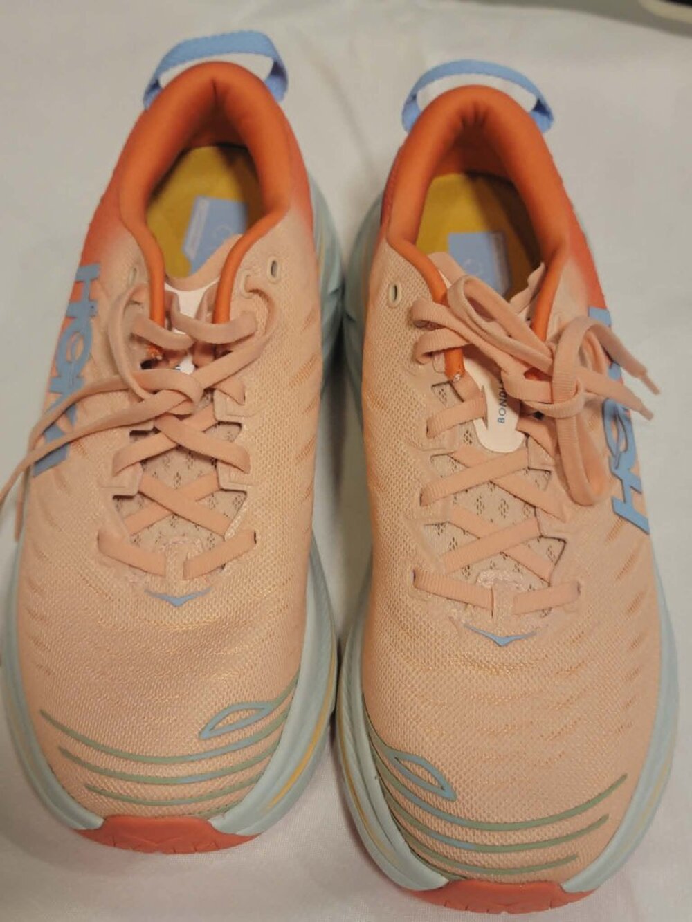 HOKA Bondi X Men’s 10.5 Running Shoes Peach Orange Blue Sneakers No Box